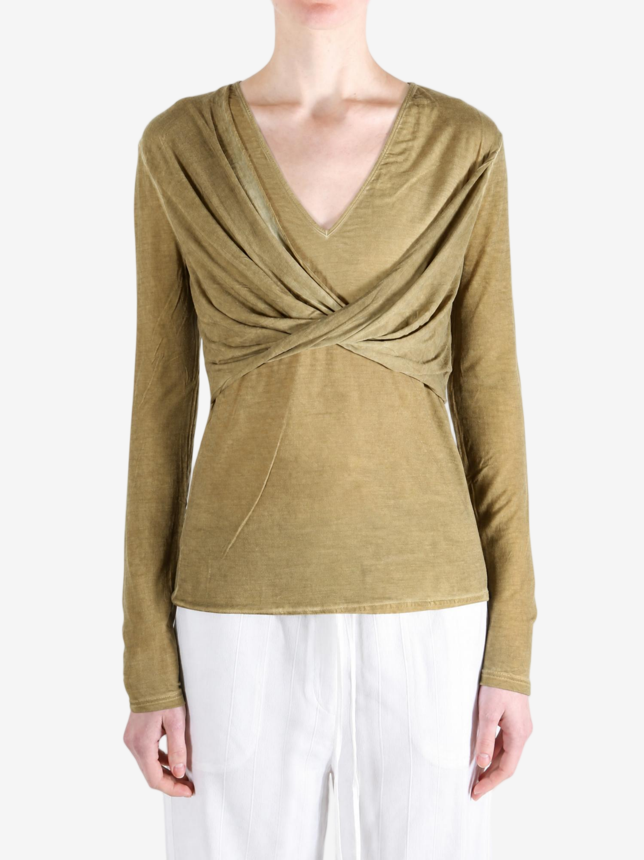 Tan top worn by a person, showing the top fit