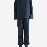 Navy jacket, full body view