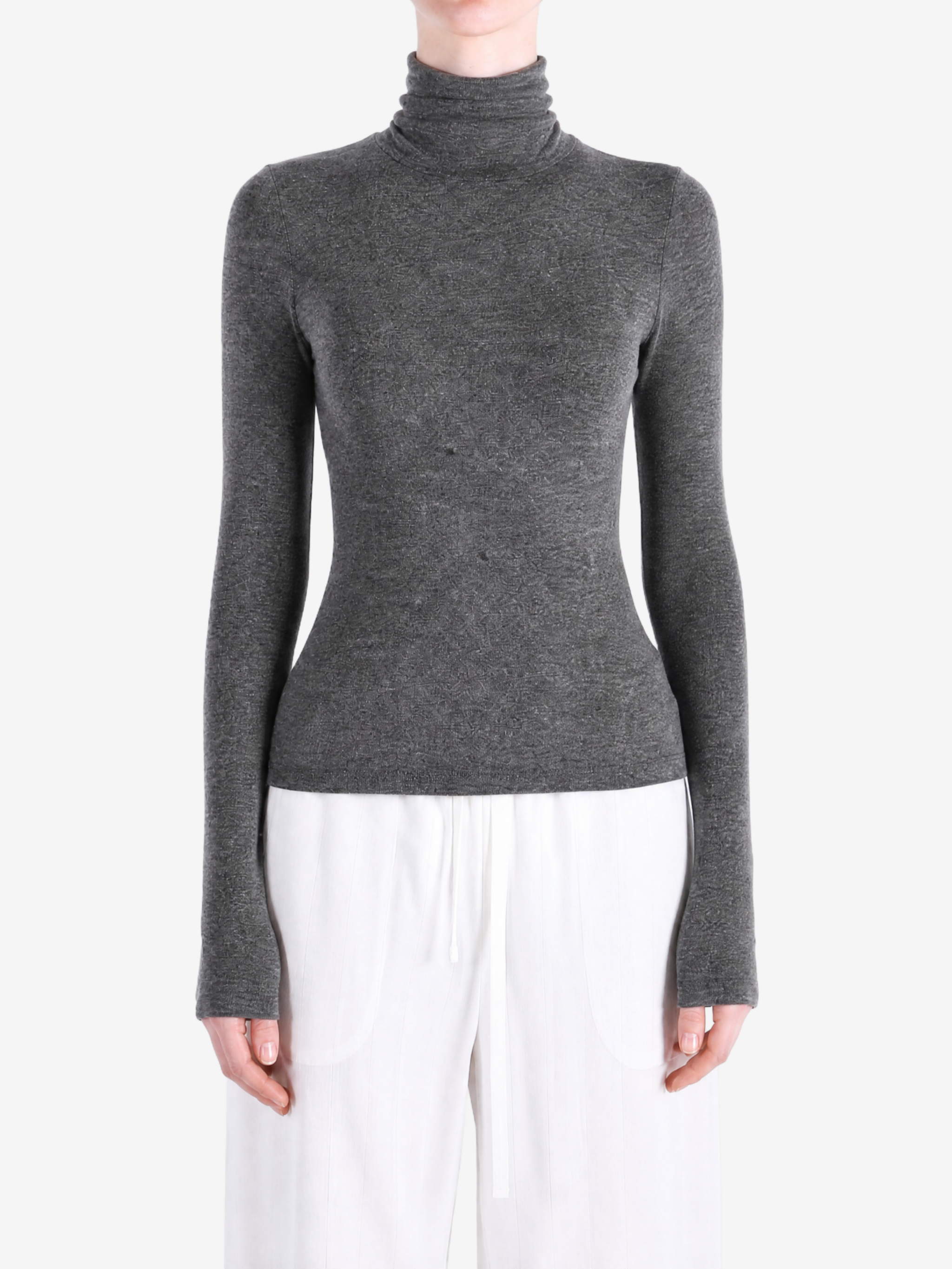 Grey t-shirt worn by a person, showing the t-shirt fit