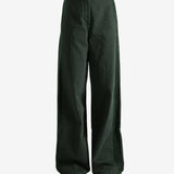 Green pants worn by a person, showing the pants's fit