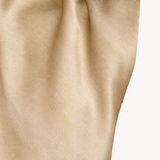 Close up of Tan top, showing texture of the 78% acetate/ 22% viscose fabric