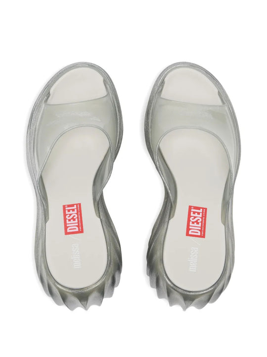 White sandals, front view