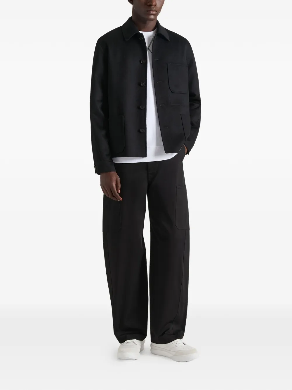 black shirts, full body view