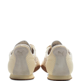 Tan shoes, back view