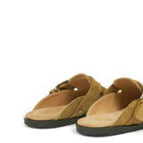 Tan sandals, side view