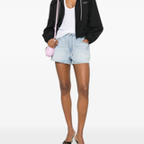 Blue shorts, full body view
