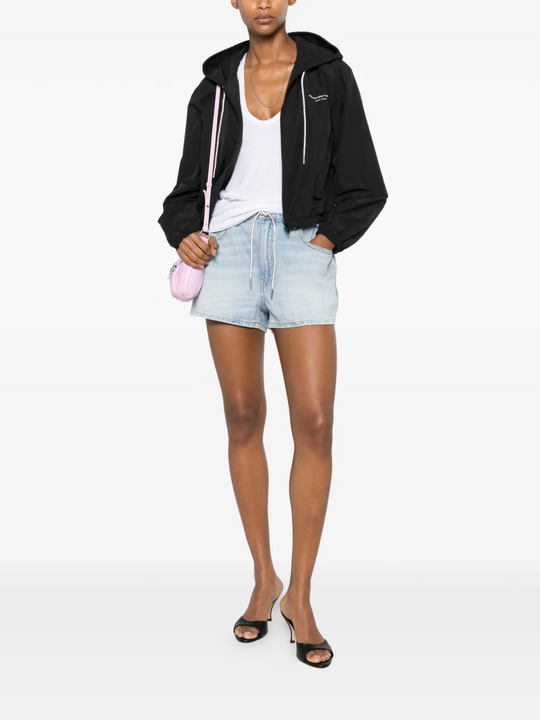 Blue shorts, full body view