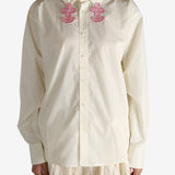 White shirt worn by a person, showing the shirt's fit