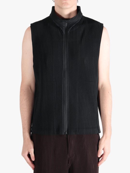 Black vest worn by a person, showing the vests fit