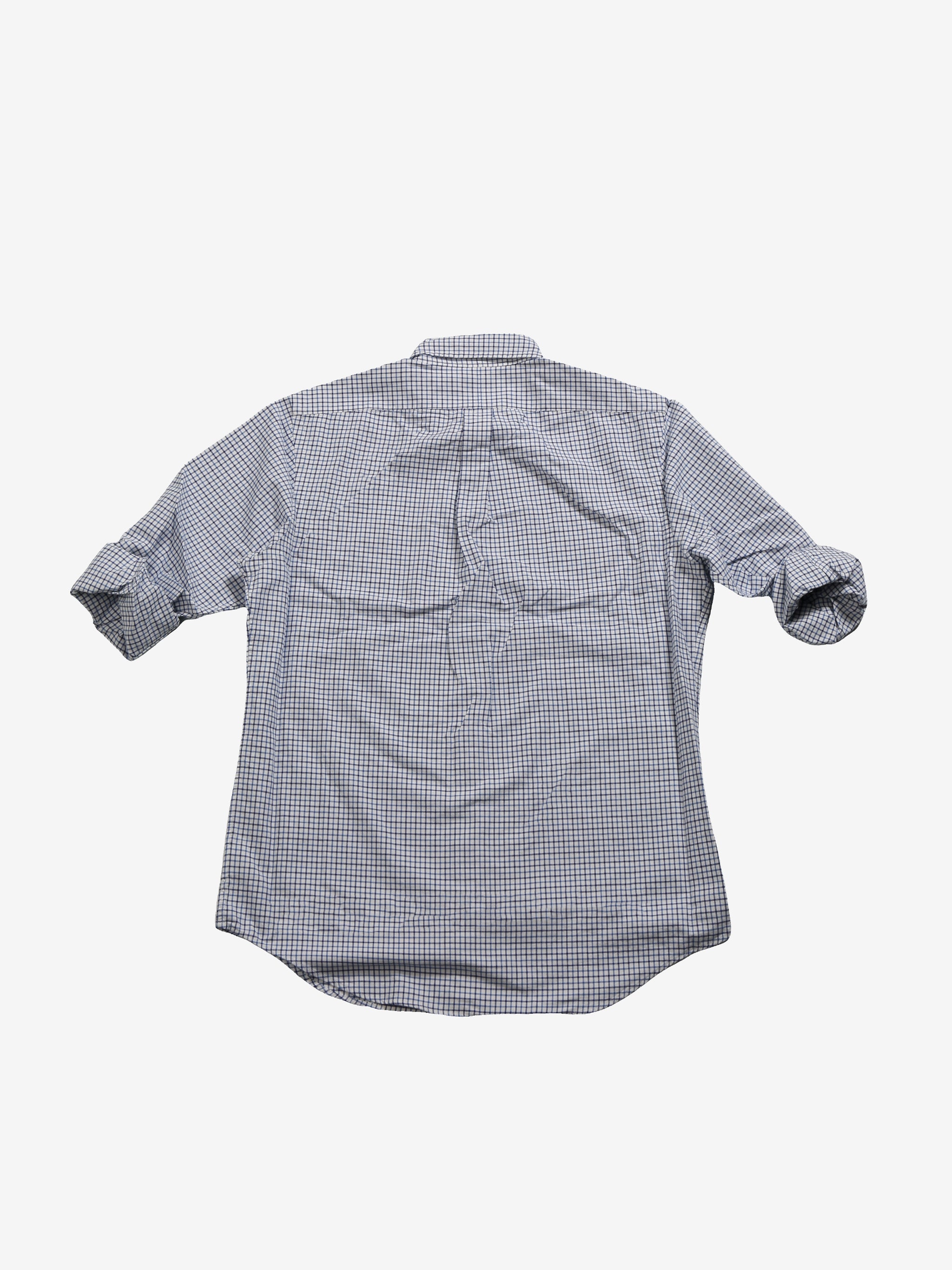 Blue shirt, back view