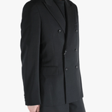 Black jackets worn by a person, showing the jackets fit