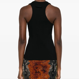 Black top worn by a person, showing the top's fit