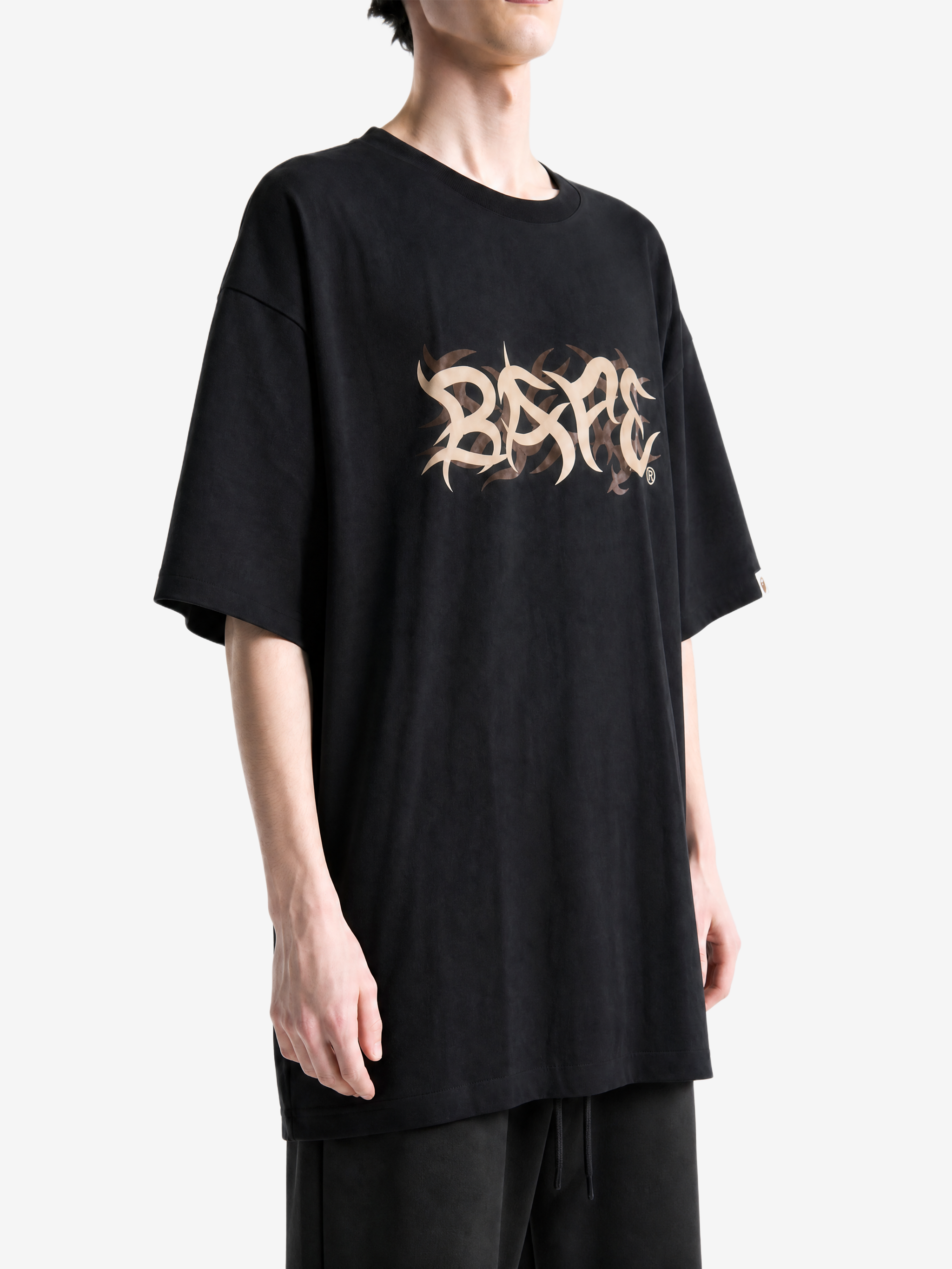 Black t-shirt, full body view
