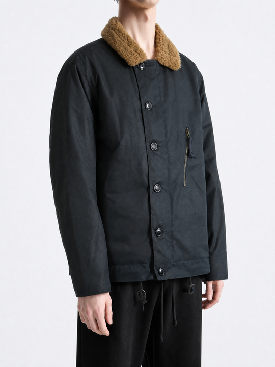 Black jacket worn by a person, showing the jacket fit