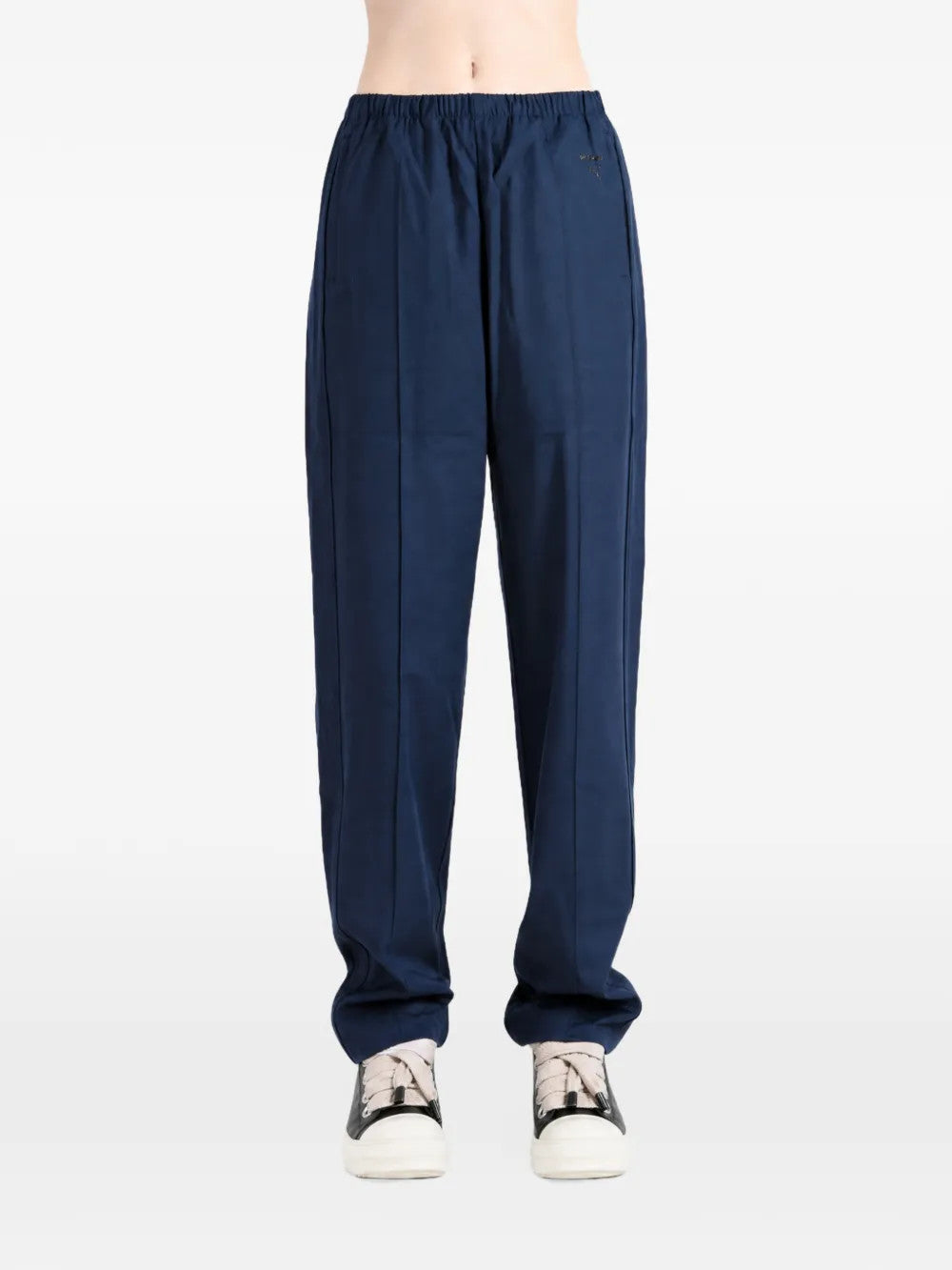 Navy pants, full body view