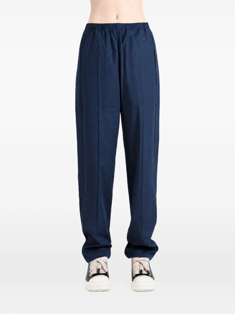 Navy pants, full body view