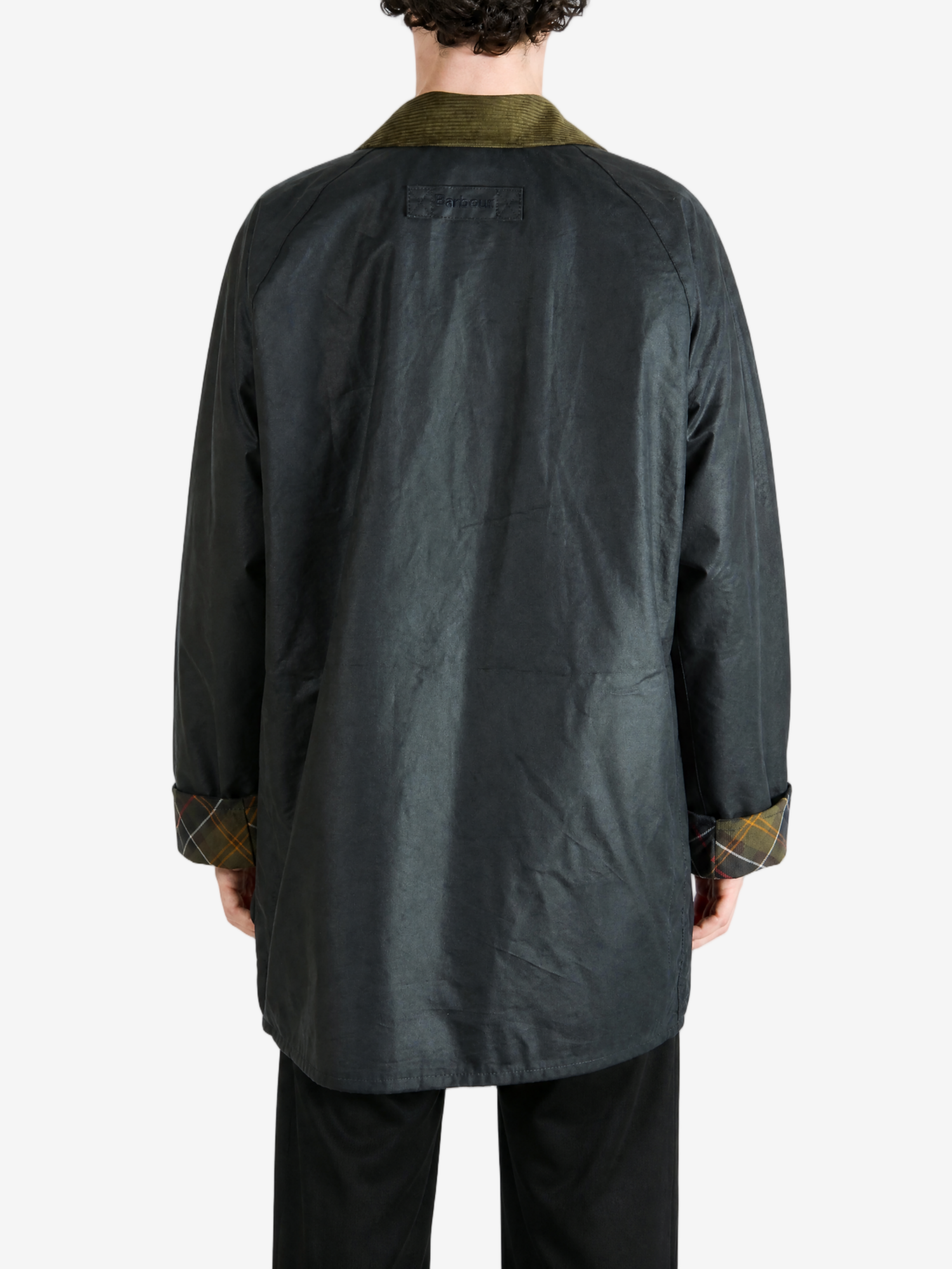 Navy jacket, full body view