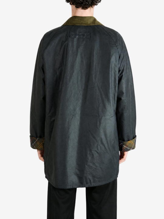Navy jacket, full body view