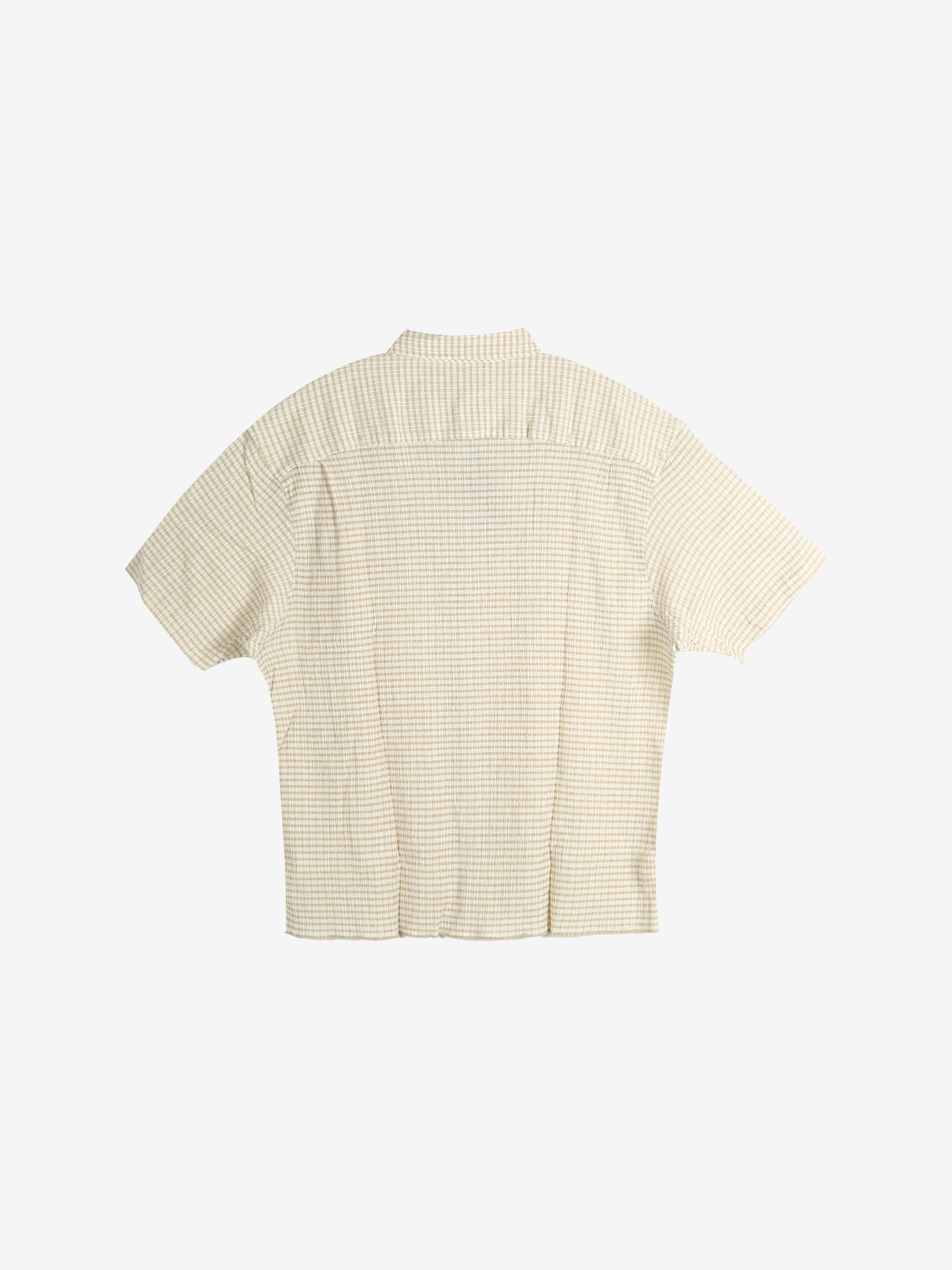 Beige checkered shirt ,back view