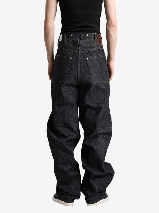 Navy pants, full body view