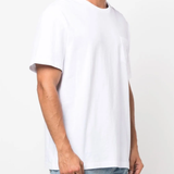 White T-shirt worn by a person, showing the T-shirt's fit