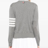 THOM BROWNE - Women Tennis Racquets Intarsia V Neck Cardigan