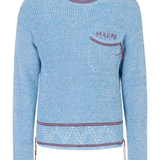 blue sweater, front view