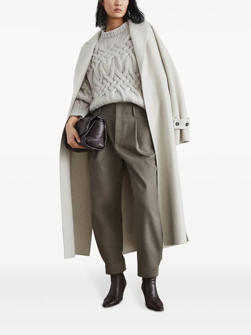 Green pants, full body view