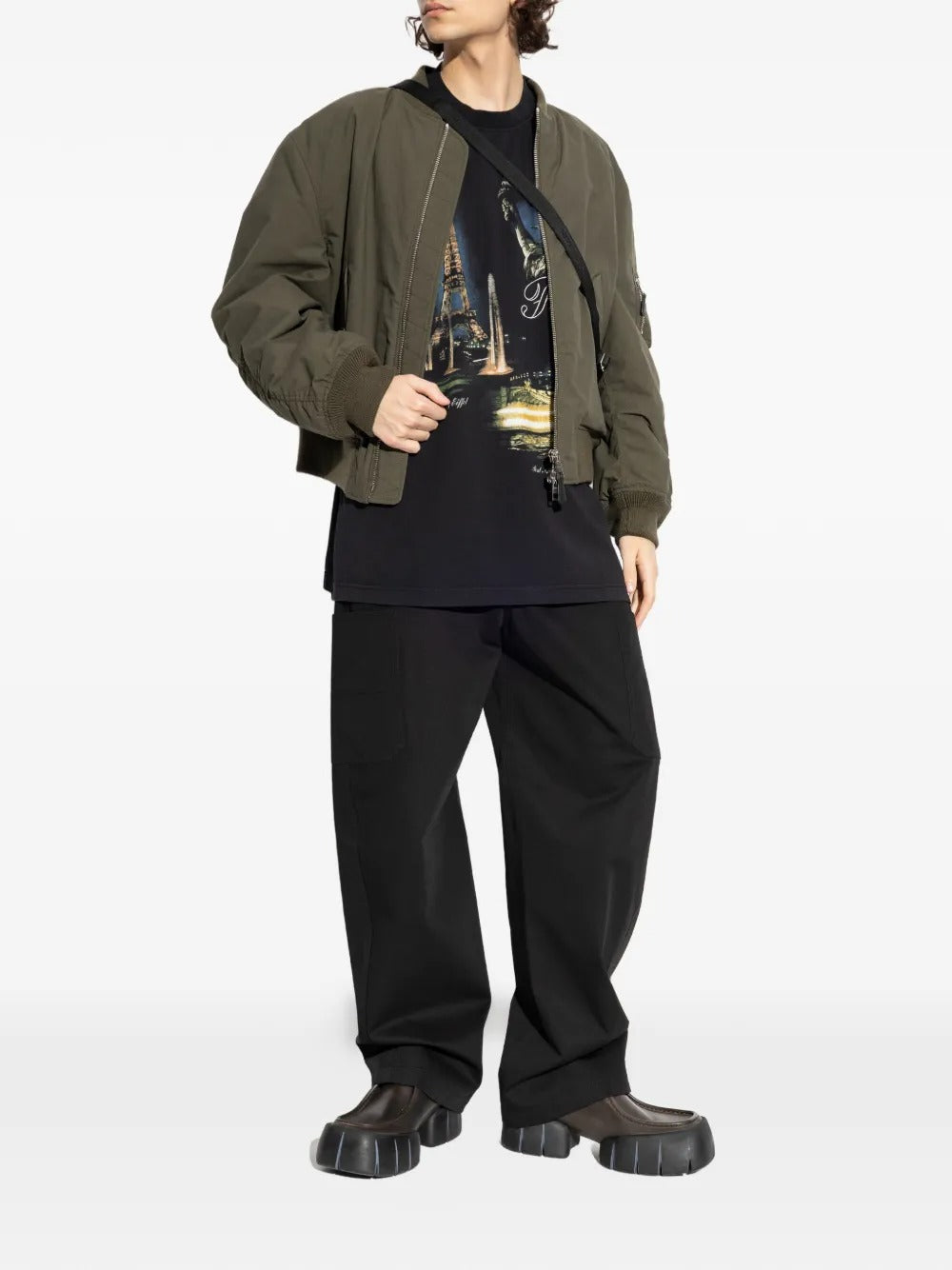 Black t-shirts, full body view