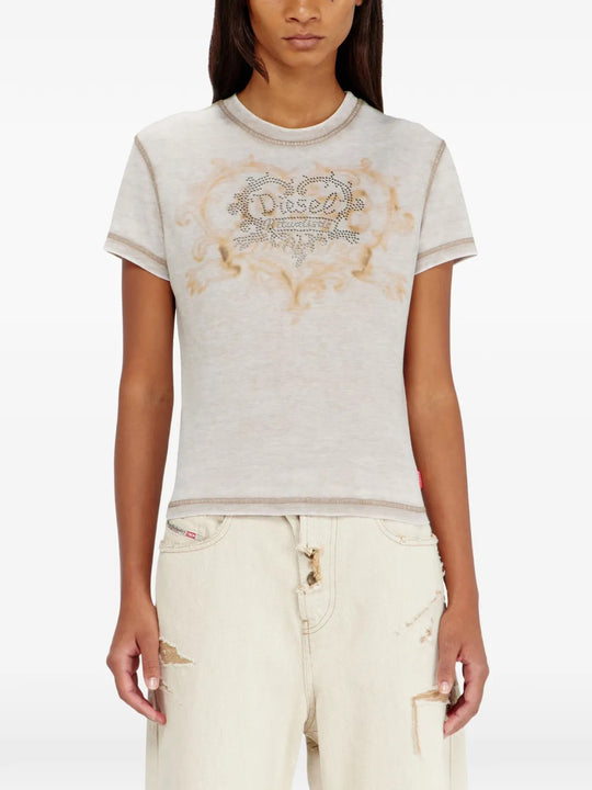 Tan t-shirt, full body view