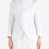White jacket worn by a person, showing the jacket fit