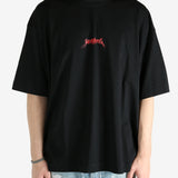 Black t-shirt worn by a person, showing the shirt's fit