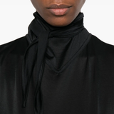 Close up of black top, showing texture of the viscose fabric