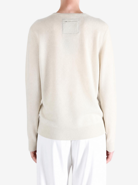 Tan hoodie, full body view