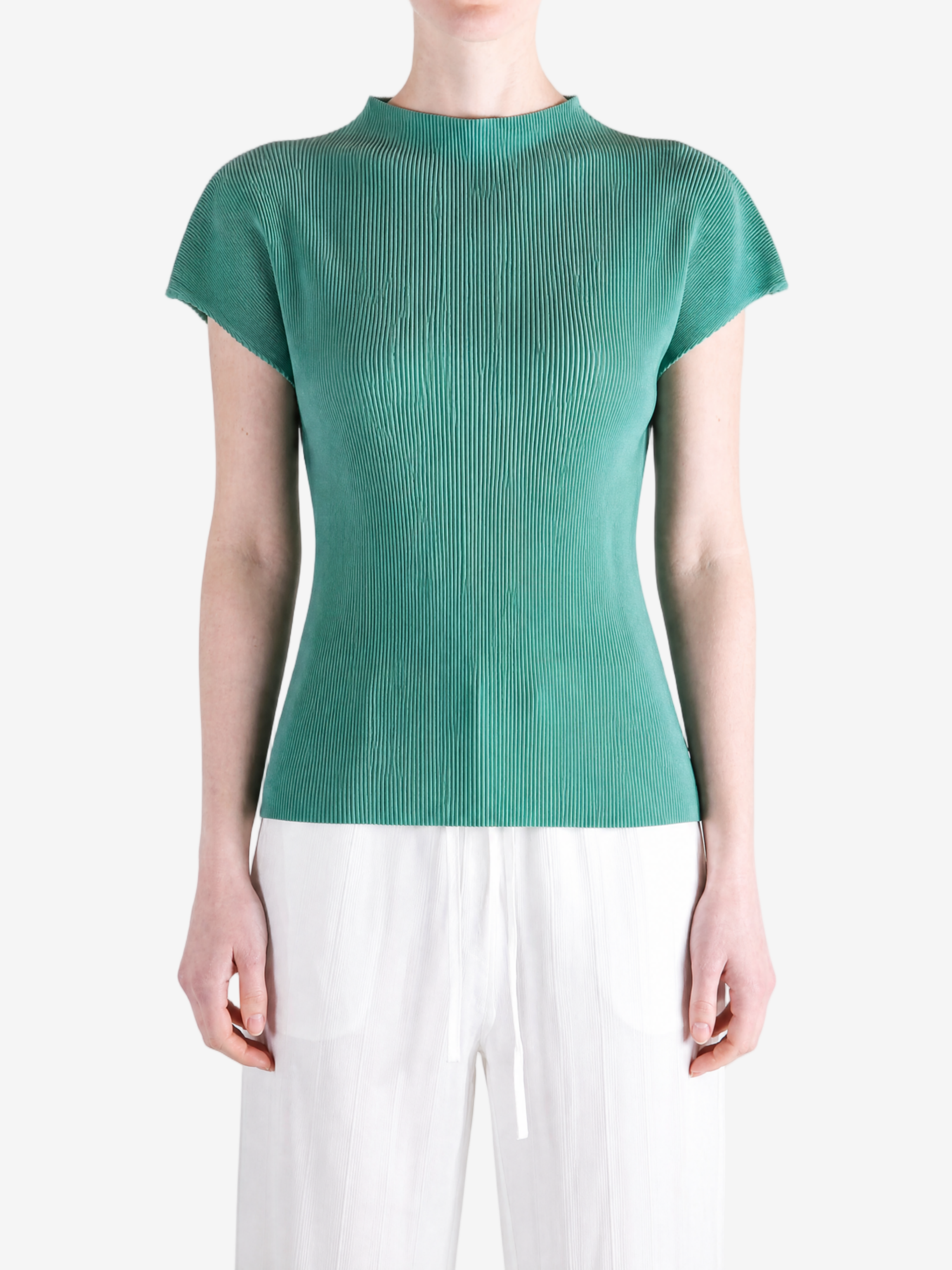 Green shirt worn by a person, showing the shirt fit