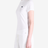 White t-shirt worn by a person, showing the t-shirt fit