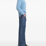 blue sweater, full body view