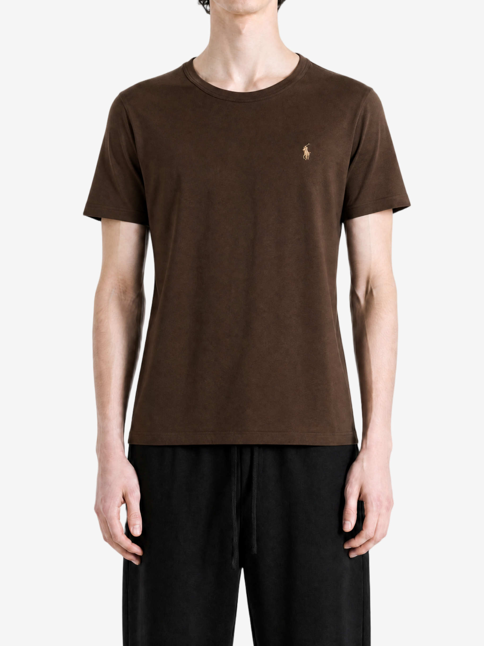 Brown t-shirt, full body view