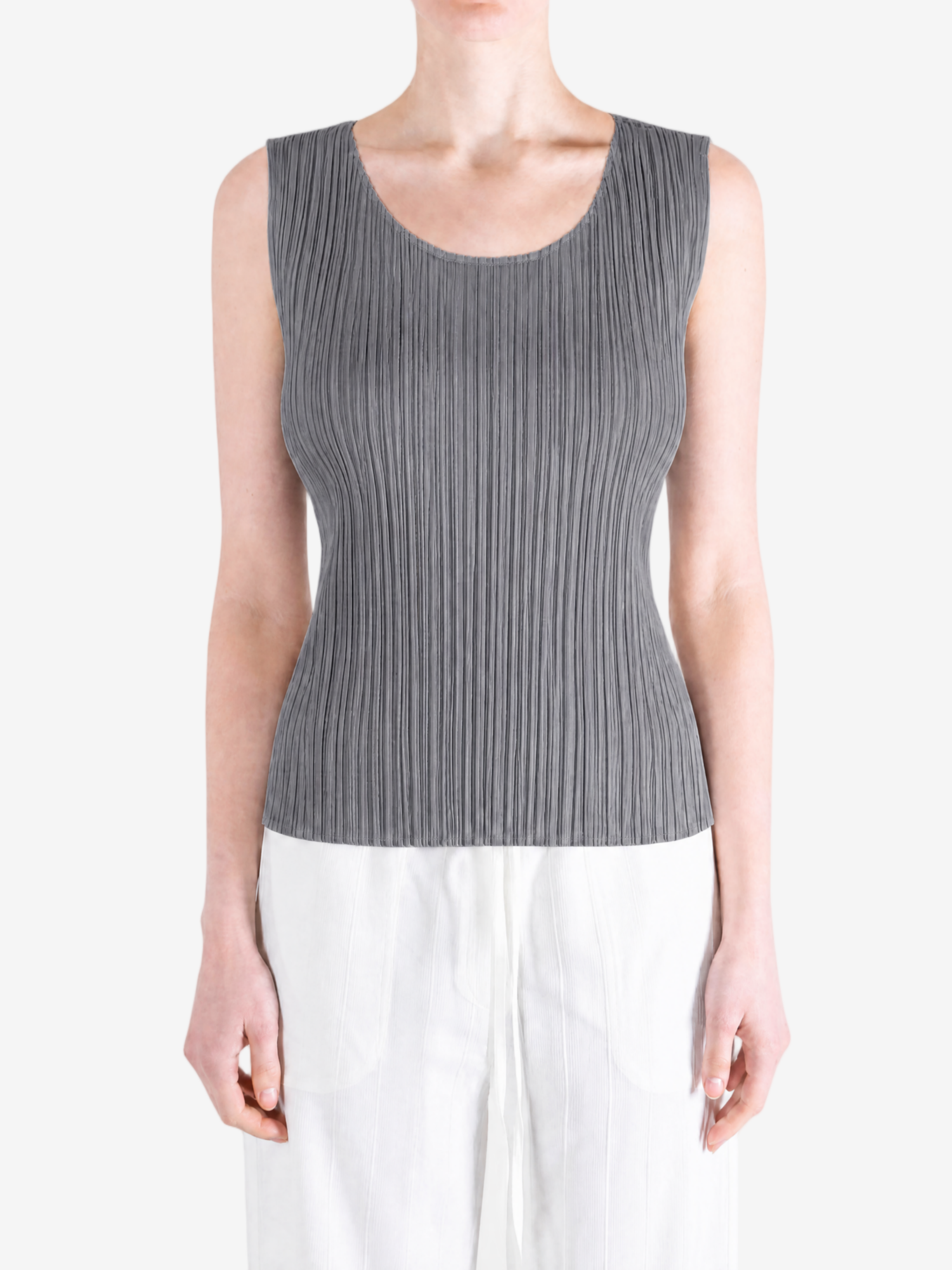 Grey shirt worn by a person, showing the shirt fit