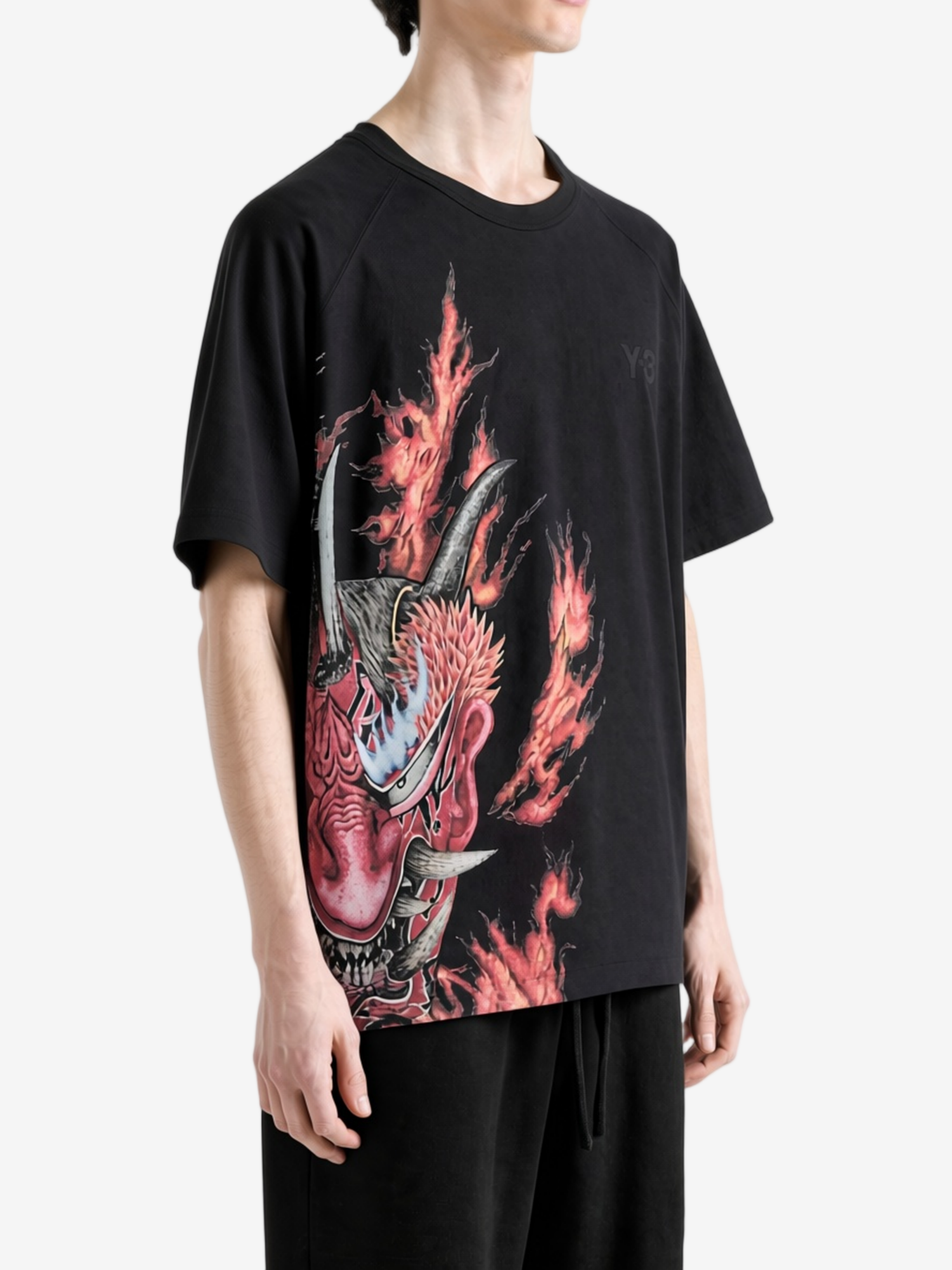 Black t-shirt, full body view