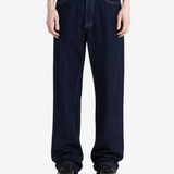 Navy jeans, full body view