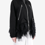 Black jacket worn by a person, showing the jacket fit
