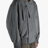 Grey jacket worn by a person, showing the jacket's fit