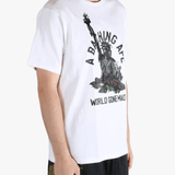 White T-shirt worn by a person, showing the t-shirt's fit