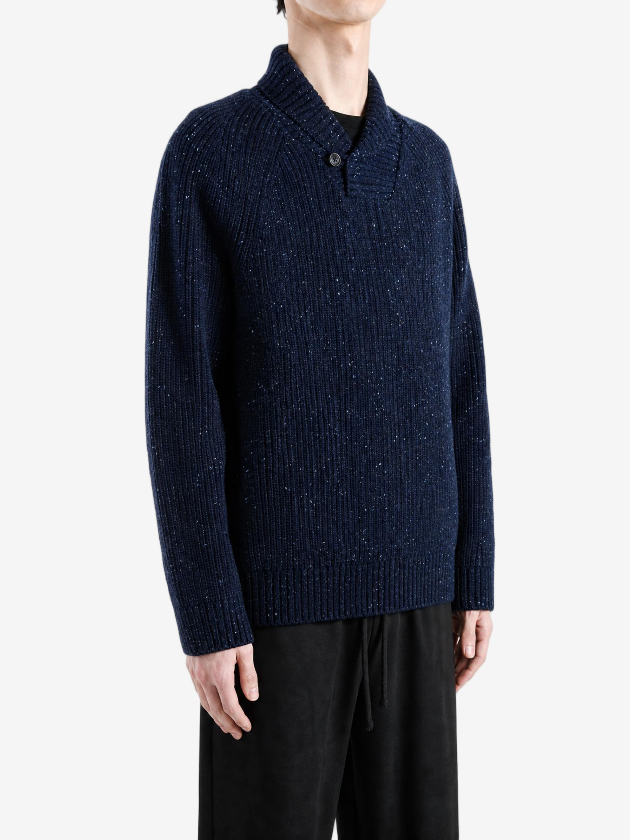 Navy hoodie, full body view