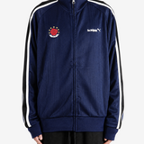 Navy jacket, full body view