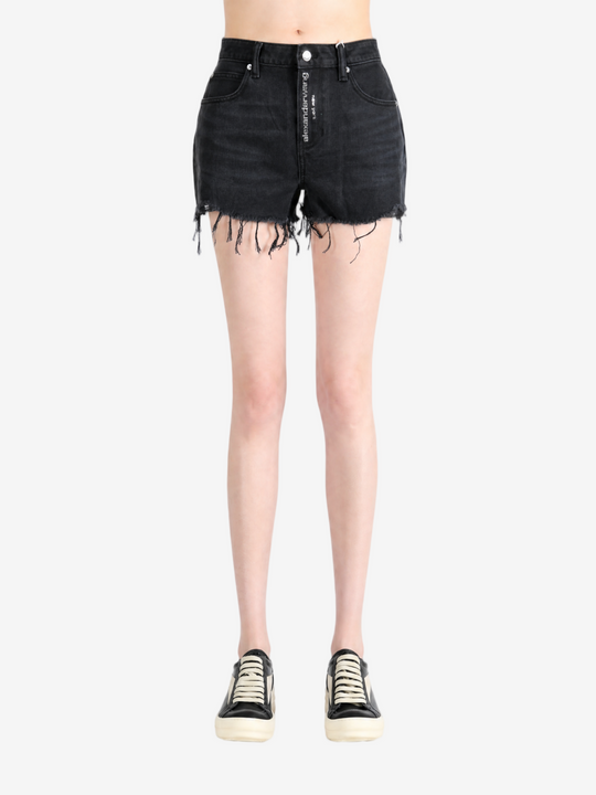 Black shorts, full body view