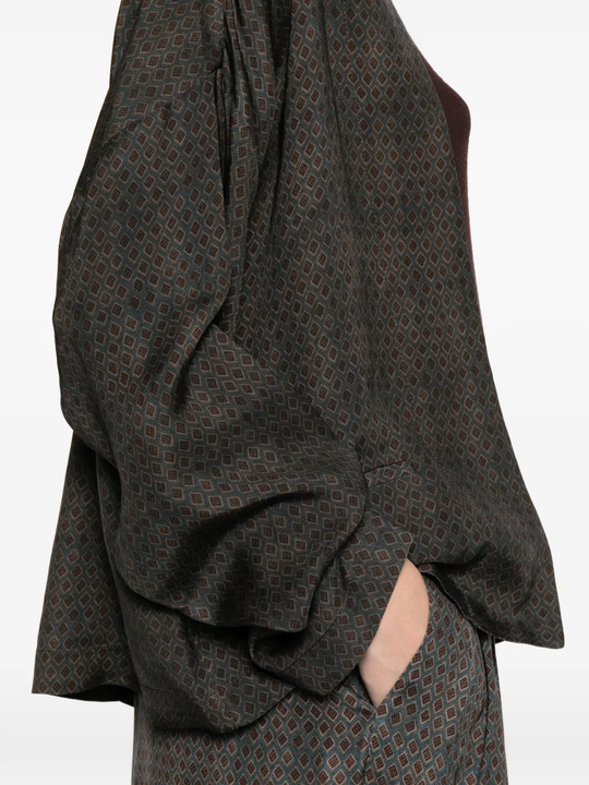 Close up of Brown jackets,showing texture of the 100% viscose fabric