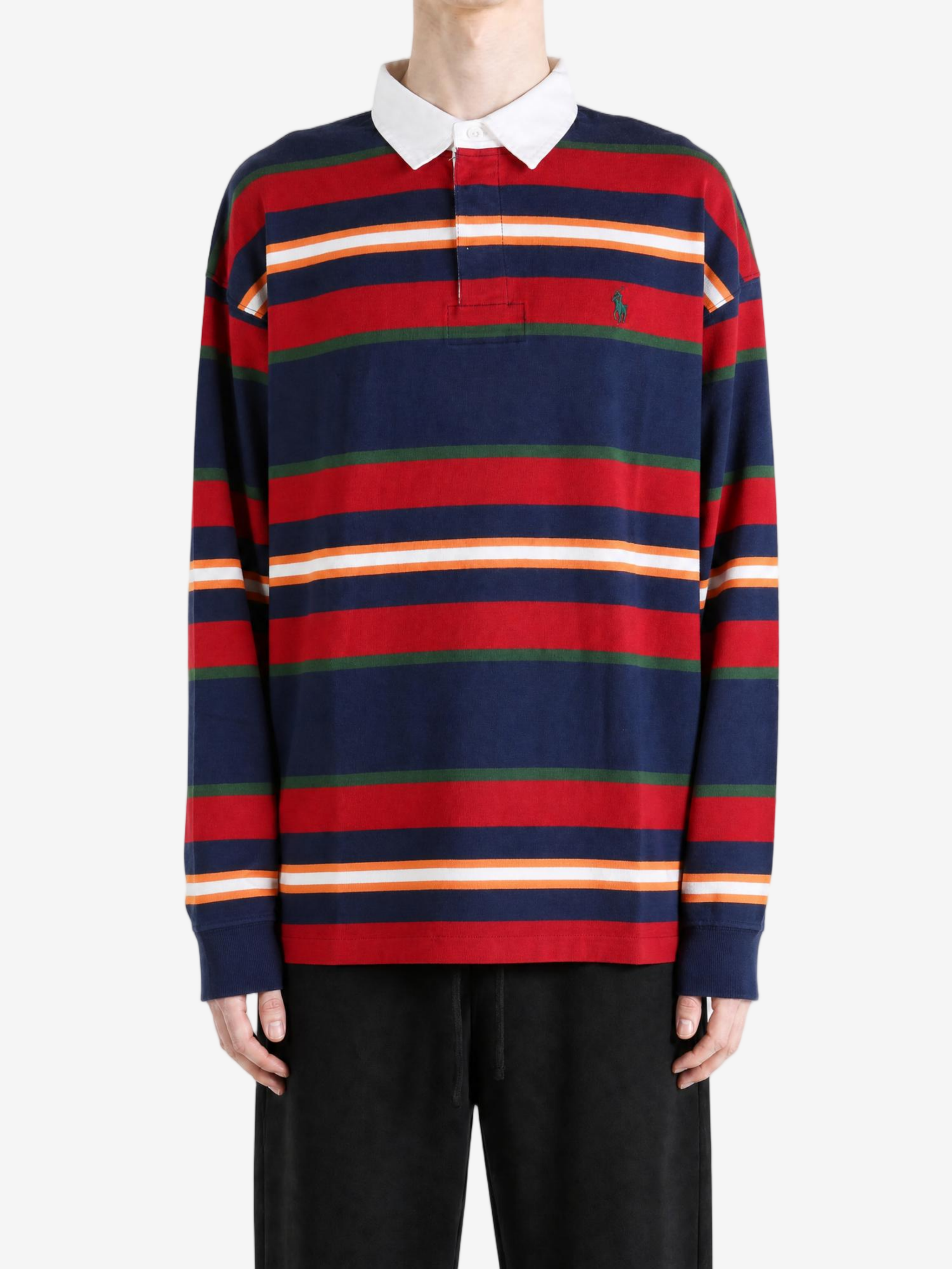 Navy top, full body view