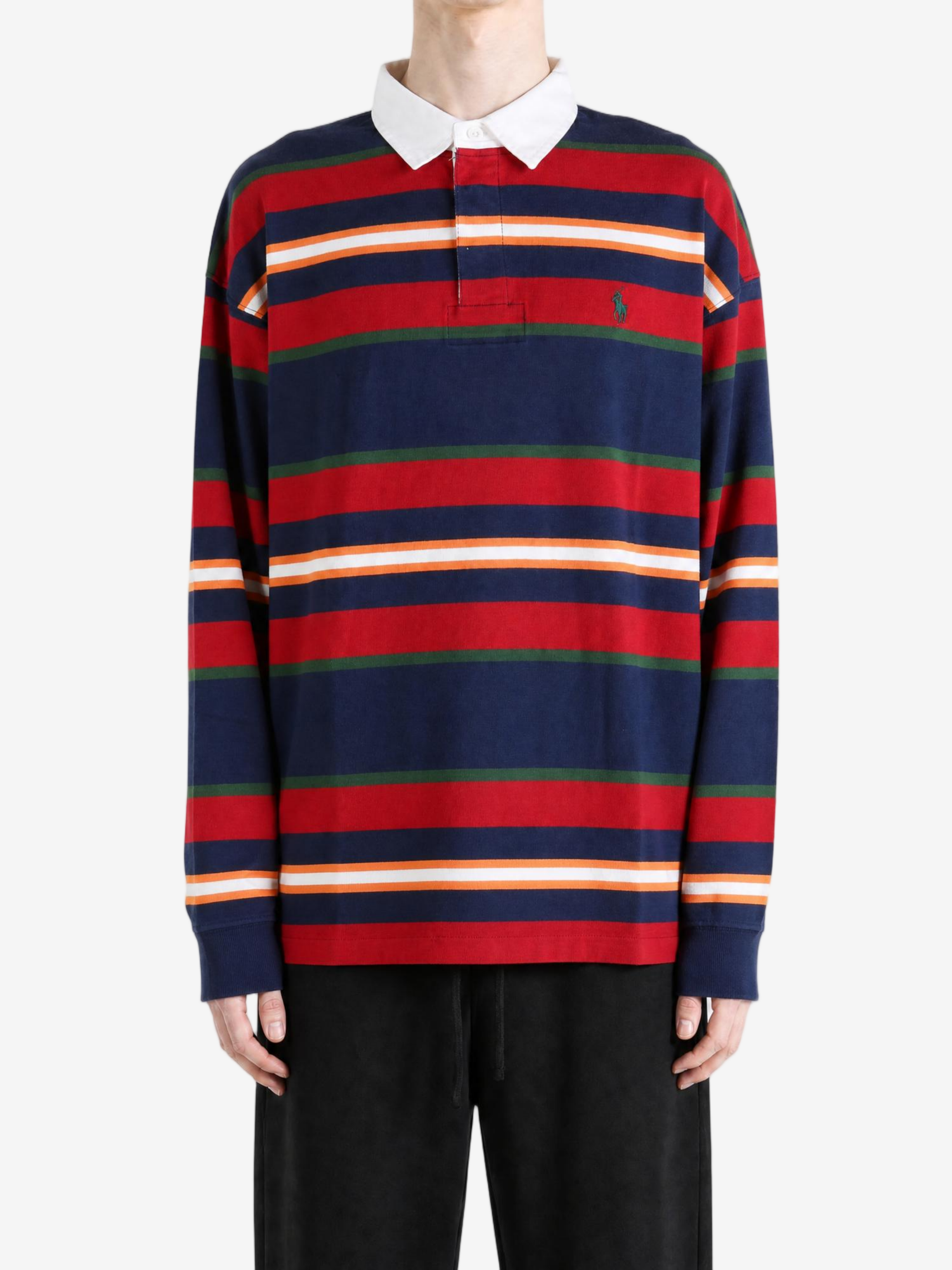 Navy top, full body view